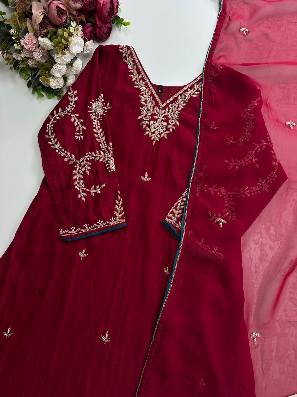21399 Premium handworked malai chanderi suit