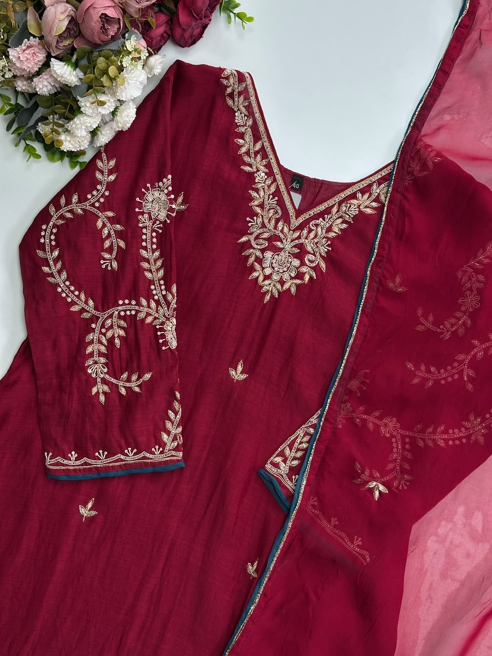 21399 Premium handworked malai chanderi suit