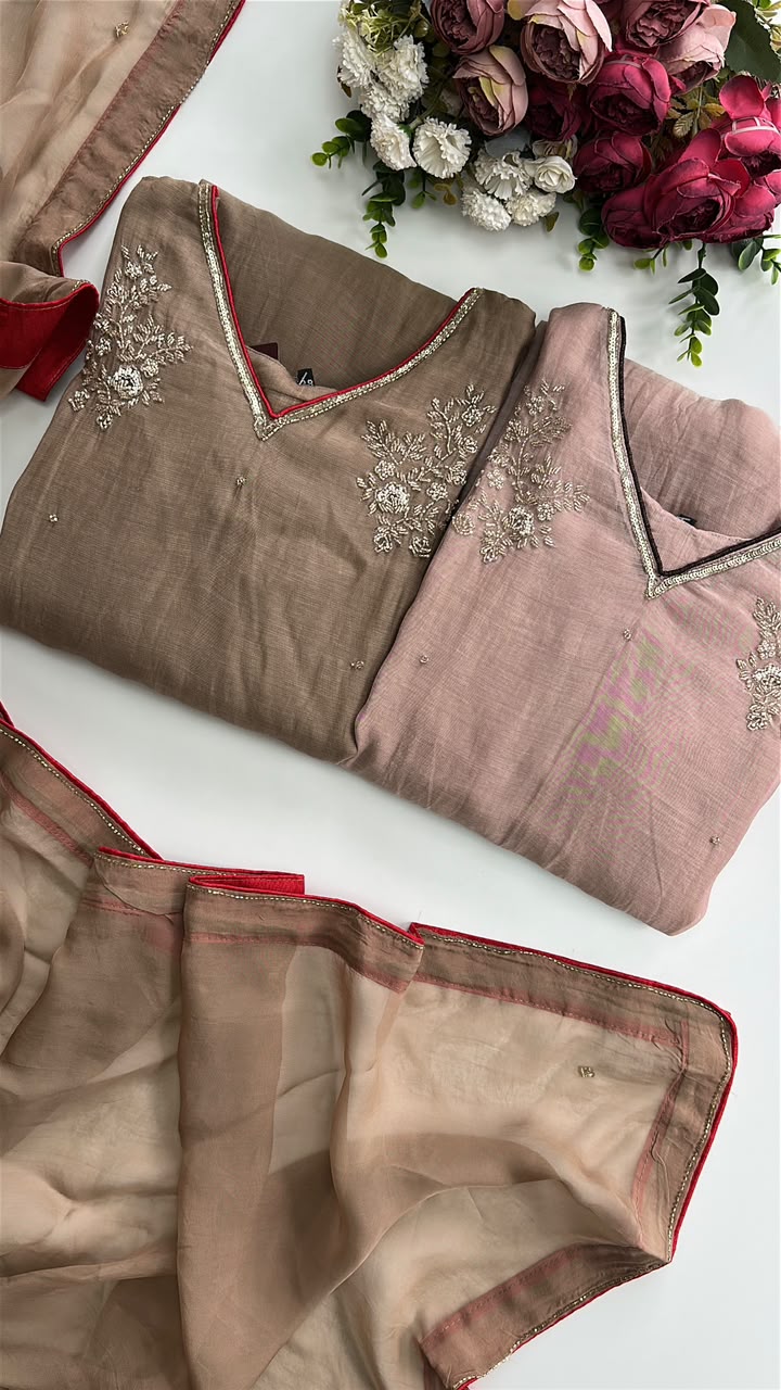 21402 Premium handworked malai chanderi suit