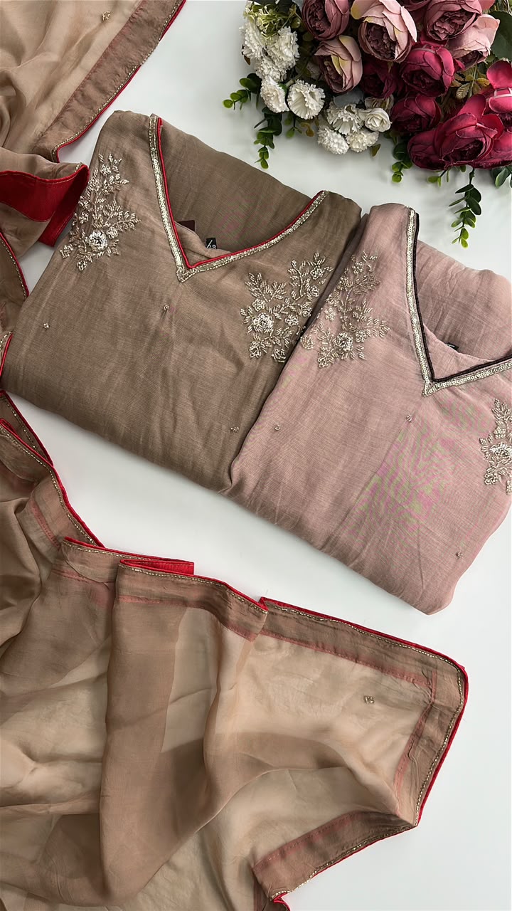 21402 Premium handworked malai chanderi suit