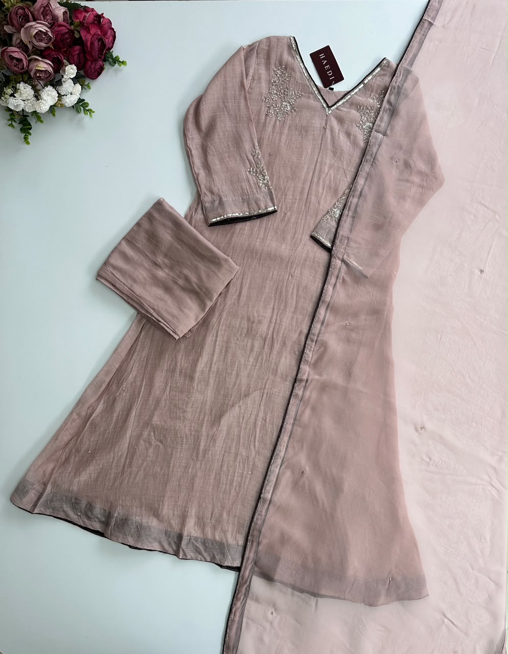 21402 Premium handworked malai chanderi suit