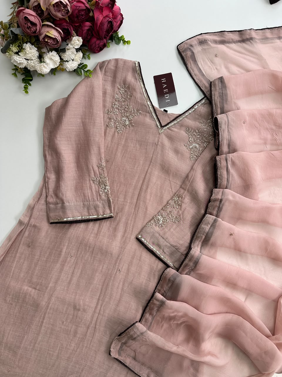 21402 Premium handworked malai chanderi suit