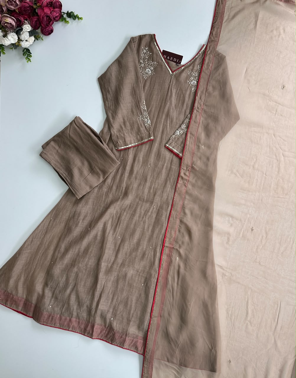 21402 Premium handworked malai chanderi suit