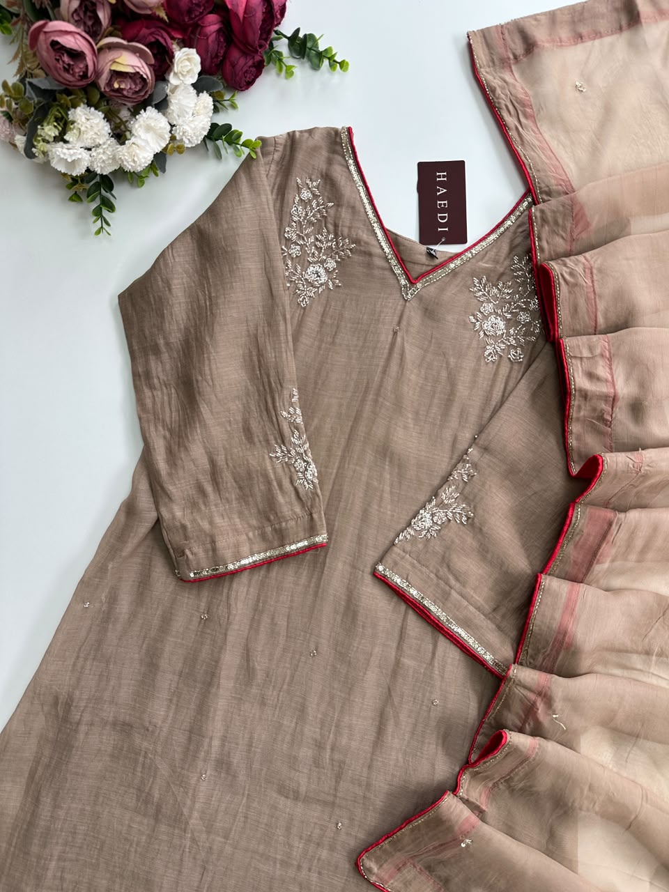 21402 Premium handworked malai chanderi suit