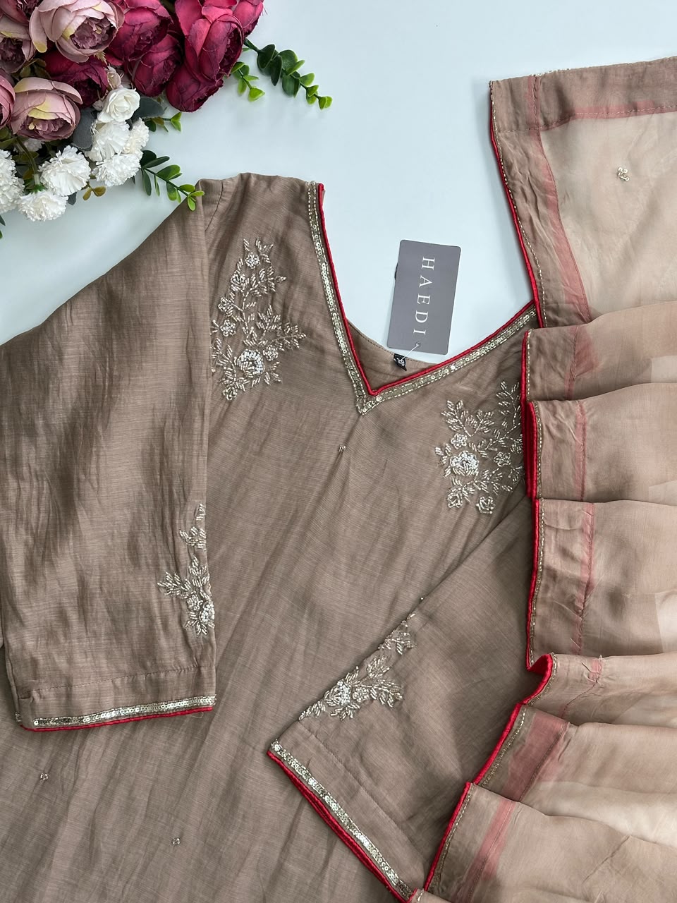 21402 Premium handworked malai chanderi suit
