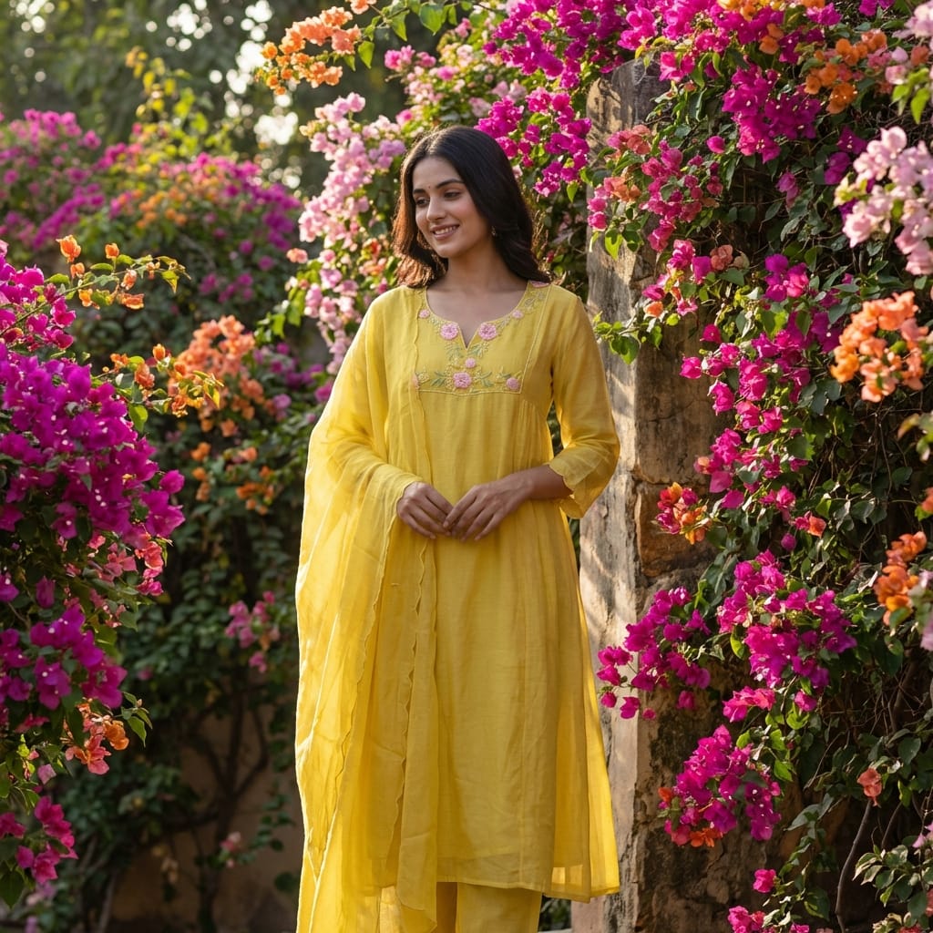 19066 Beautiful handworked Mul chanderi suit