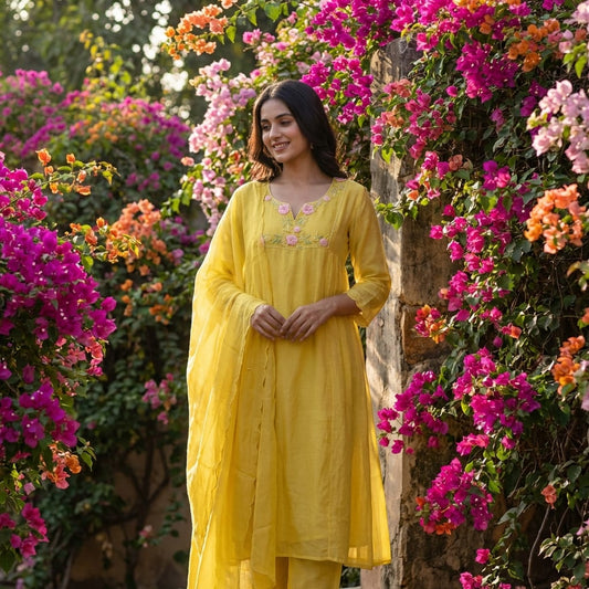 19066 Beautiful handworked Mul chanderi suit