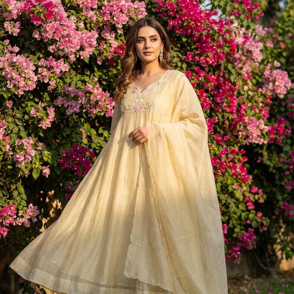 19066 Beautiful handworked Mul chanderi suit