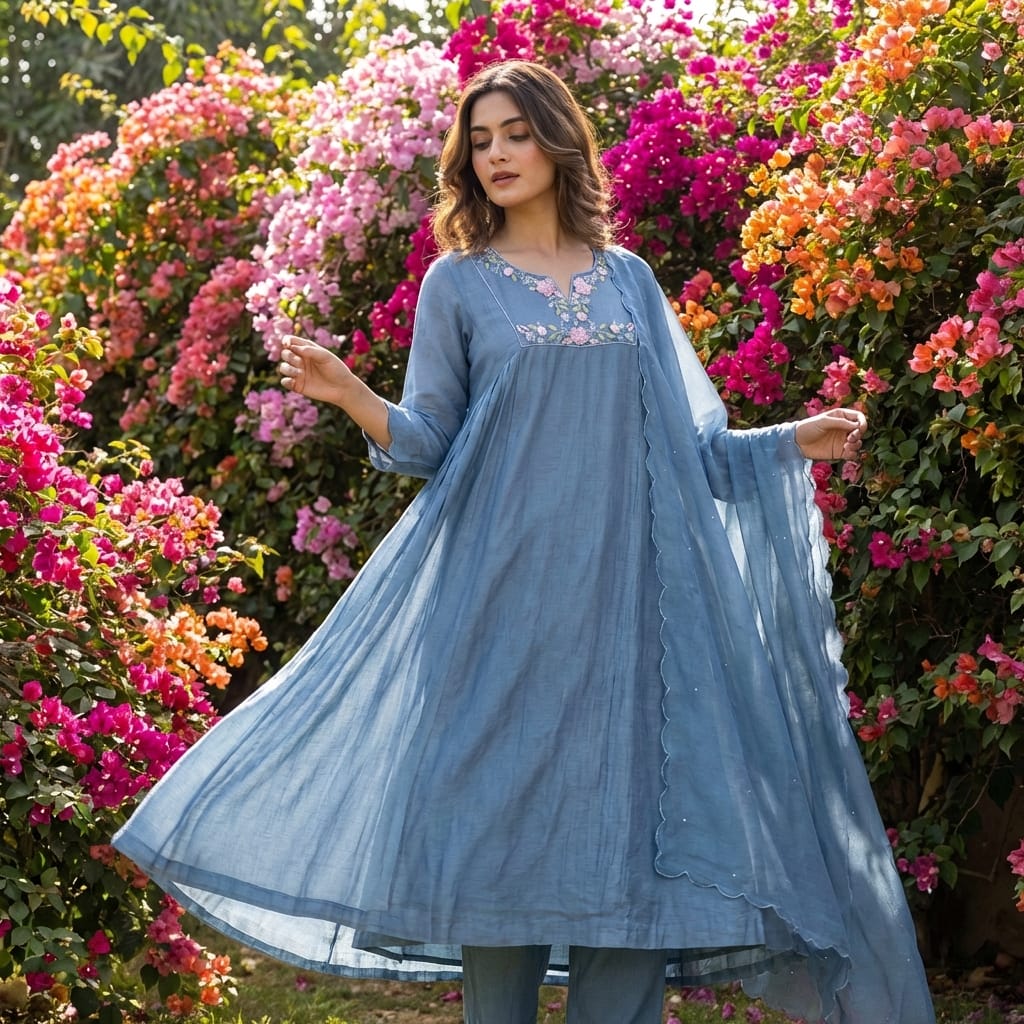 19066 Beautiful handworked Mul chanderi suit