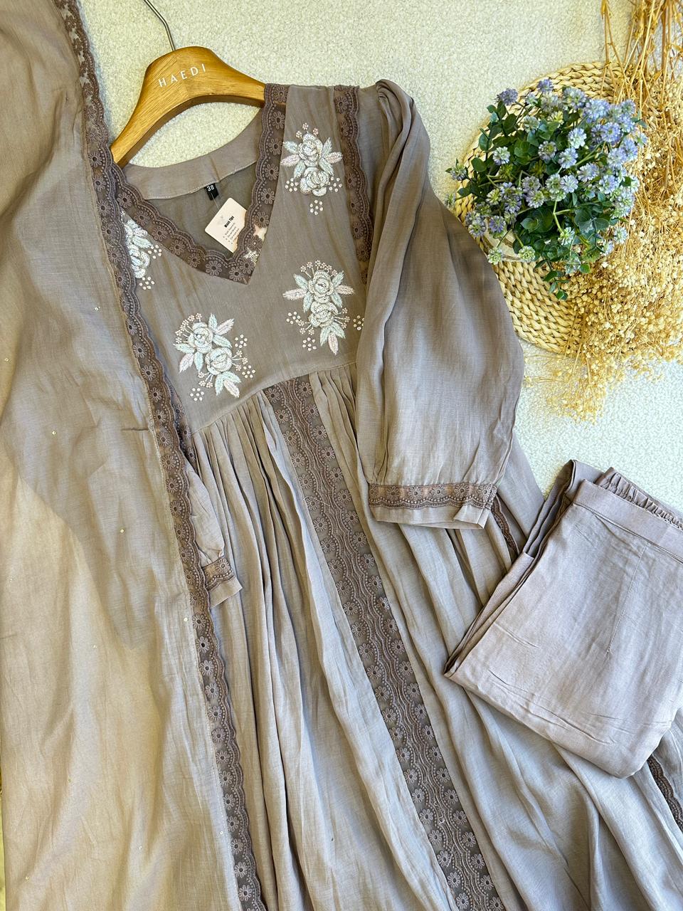 19068 Beautiful hand worked Mul chanderi  suit