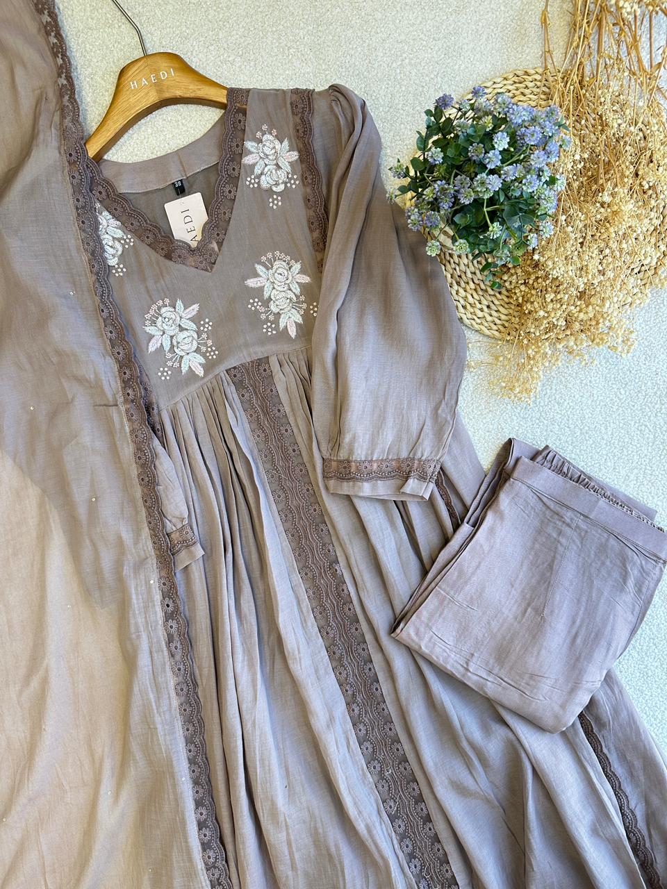 19068 Beautiful hand worked Mul chanderi  suit