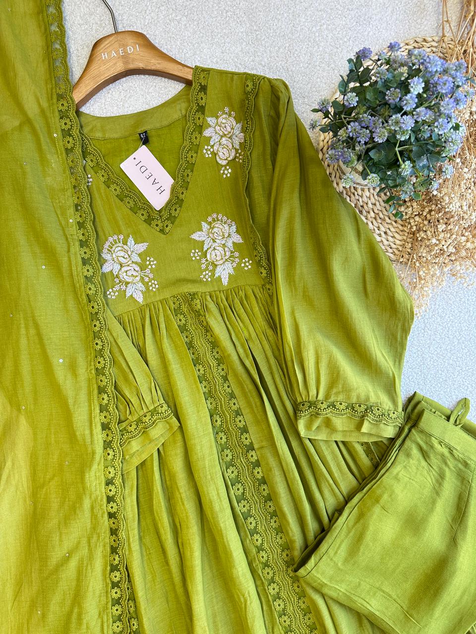 19068 Beautiful hand worked Mul chanderi  suit