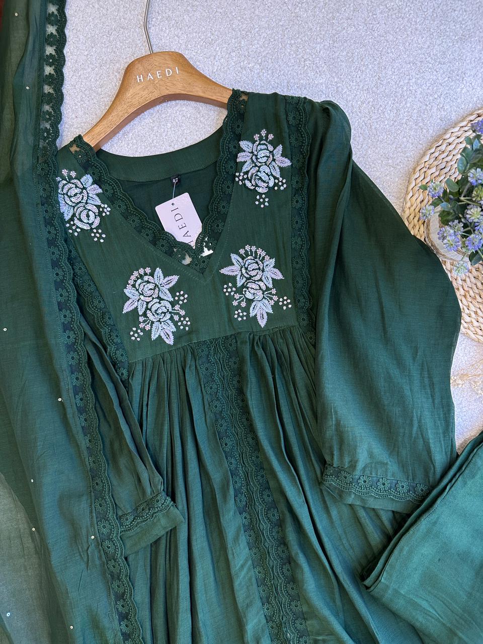 19068 Beautiful hand worked Mul chanderi  suit