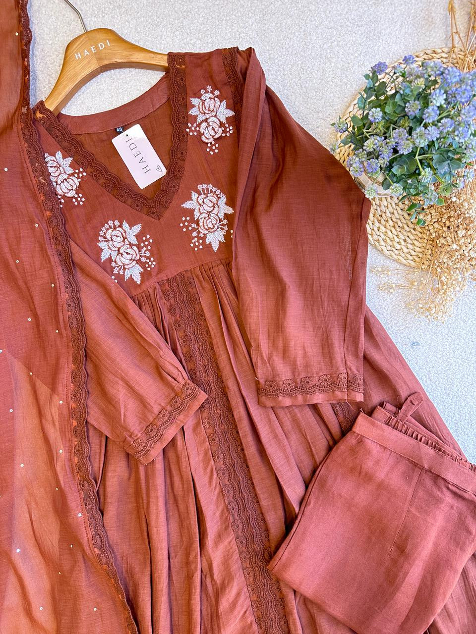 19068 Beautiful hand worked Mul chanderi  suit