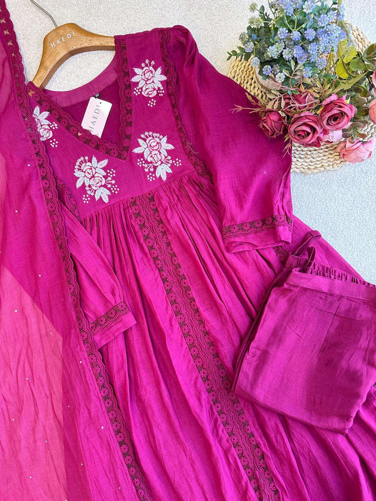 19068 Beautiful hand worked Mul chanderi  suit
