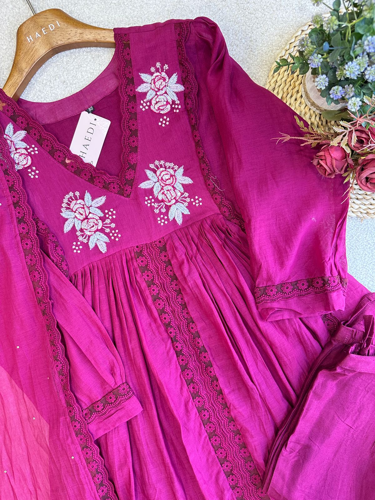 19068 Beautiful hand worked Mul chanderi  suit