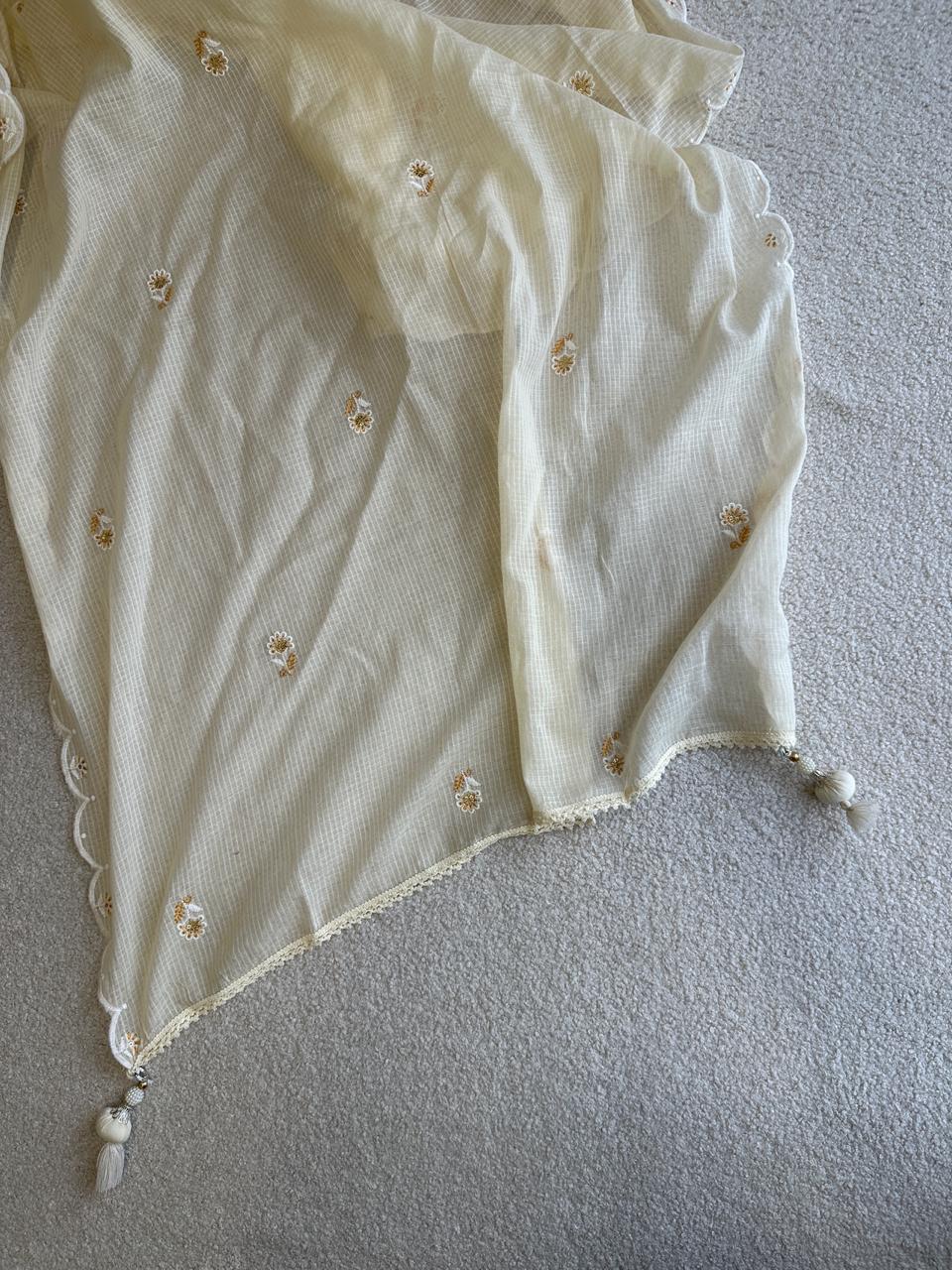 19257 Beautiful embroidered suit with lace detailing