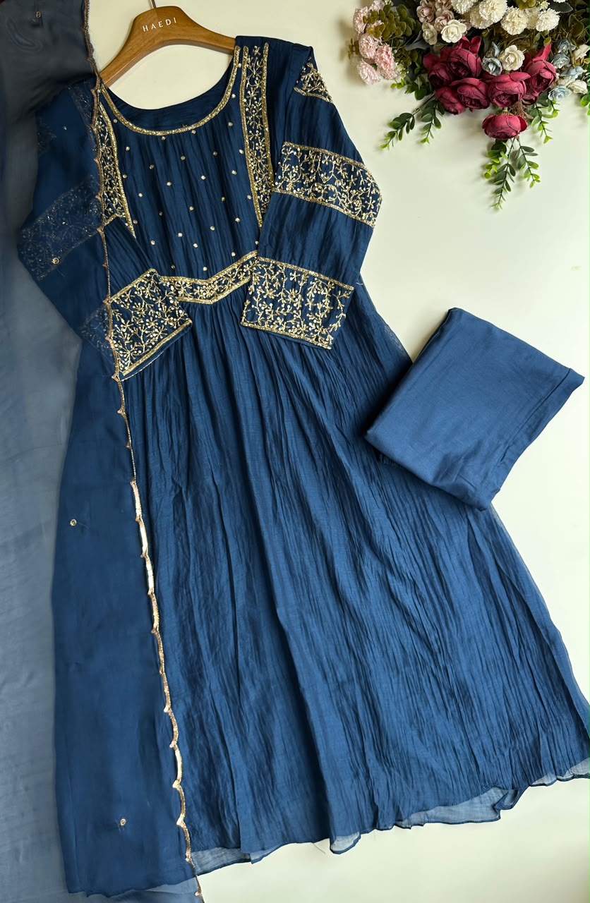20897 /CMD 58665 Premium handworked malai chanderi suitJ