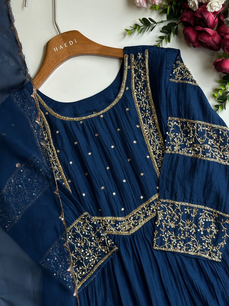 20897 /CMD 58665 Premium handworked malai chanderi suitJ