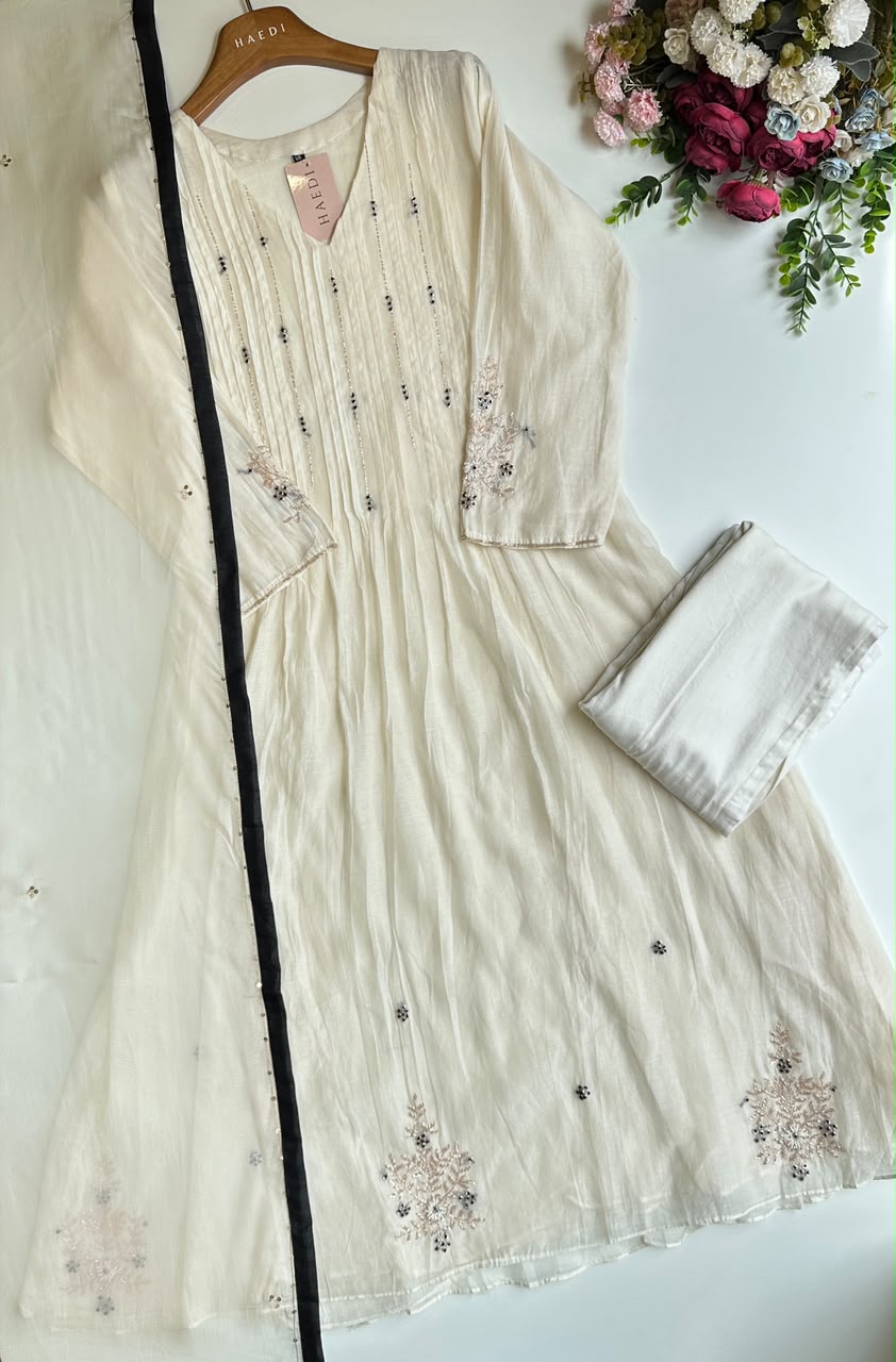20894 Premium malai chanderi suit with handwork detailing
