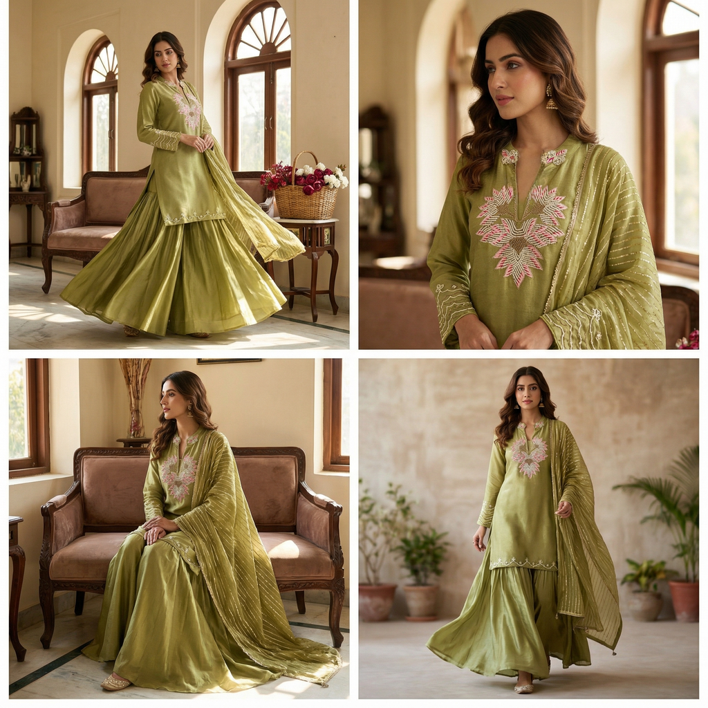 19363 Premium tisuue silk sharara suit