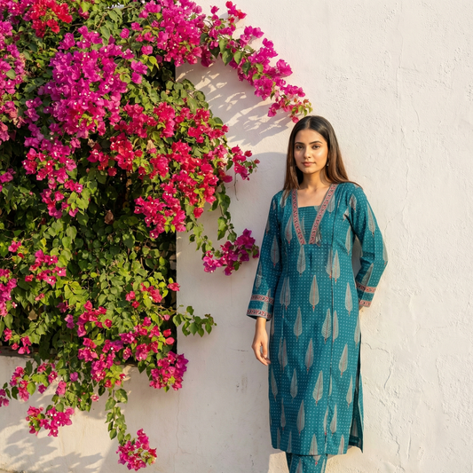 19070 Cotton kurti and pant set