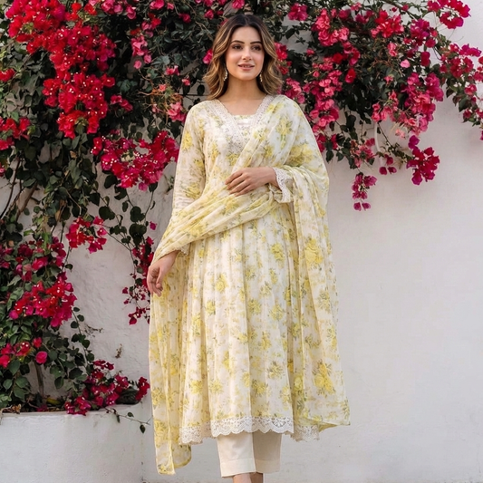 18757 Beautiful floral mul cotton anarkali