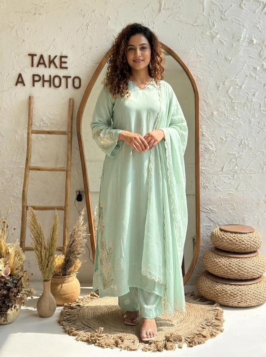 18953 Beautiful embroidered Semi partywear suit