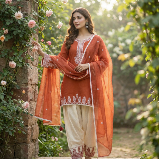 19277 Embroidered cotton farshi suit