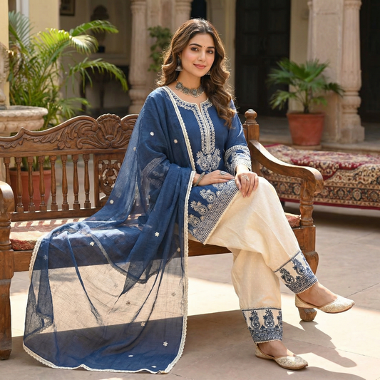 19277 Embroidered cotton farshi suit