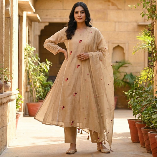 19901 Beautiful handemboidered mul chanderi suit