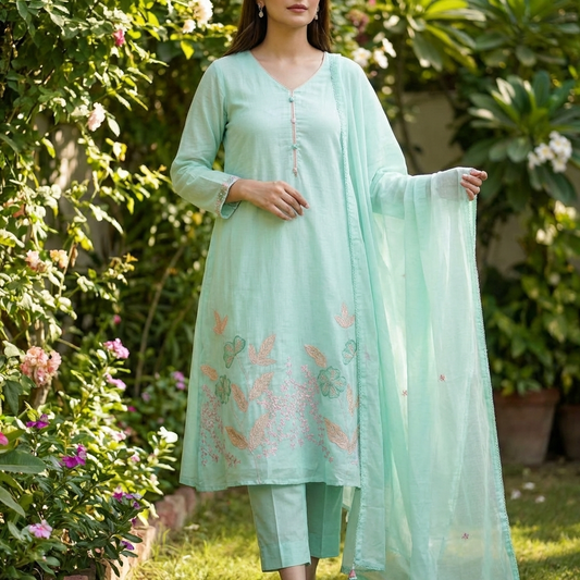 19823/CMD 57739 Beautiful embroidered mul cotton suit