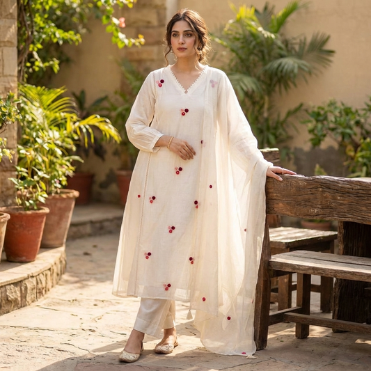 19901 Beautiful handemboidered mul chanderi suit