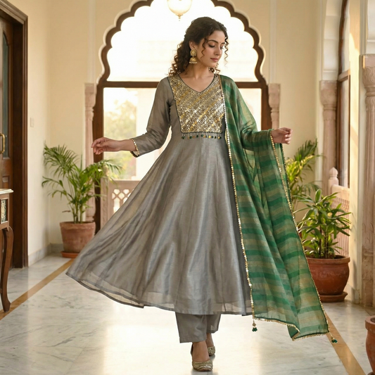 19367 Beautiful tissue silk anarkali