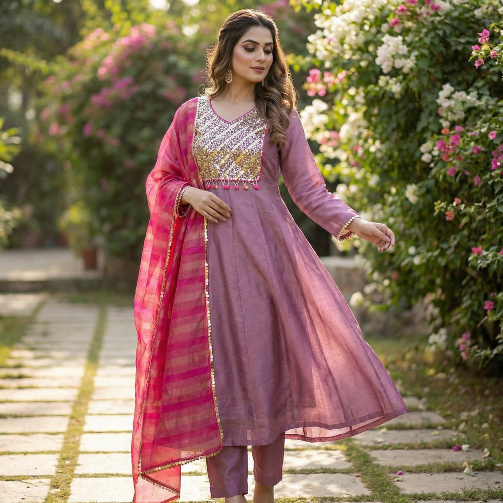 19367 Beautiful tissue silk anarkali