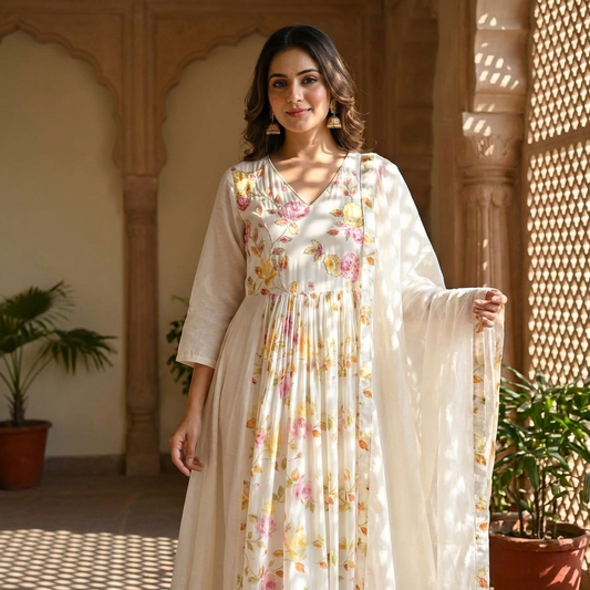 19359 Beautiful floral anarkali