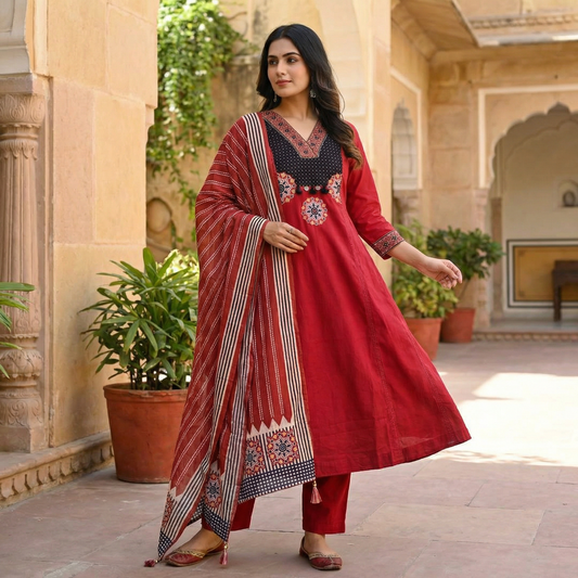 19259 Beautiful cotton anarkali