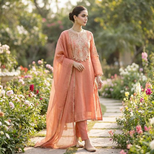 19354 Premium tissue silk  suit