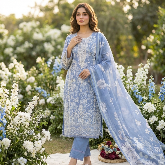 19937 Premium embroidered cotton suit