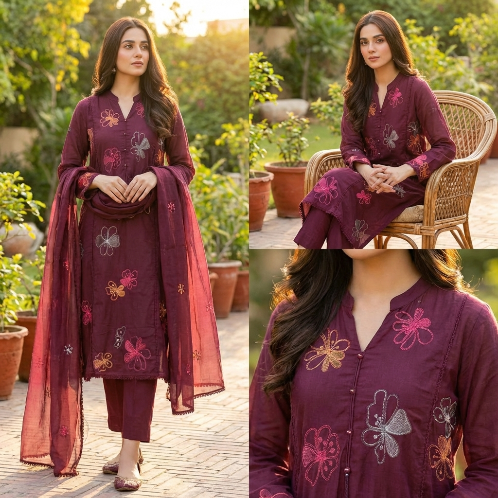 19340 Beautiful embroidered Aline suit