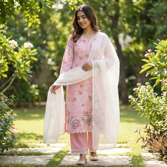 19347 Beautiful floral embroidered Cotton suit