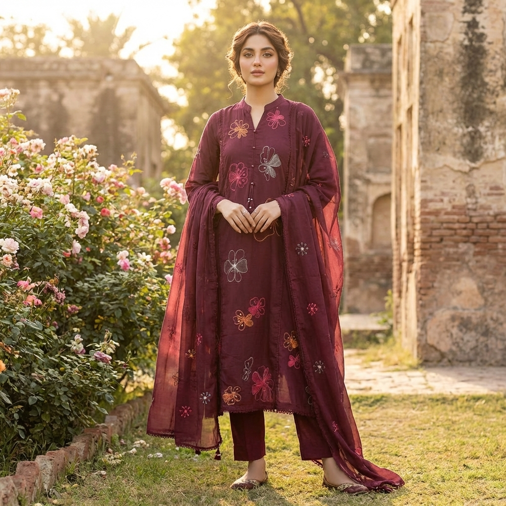 19340 Beautiful embroidered Aline suit