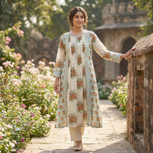 19345 mulchanderi kurta pant set