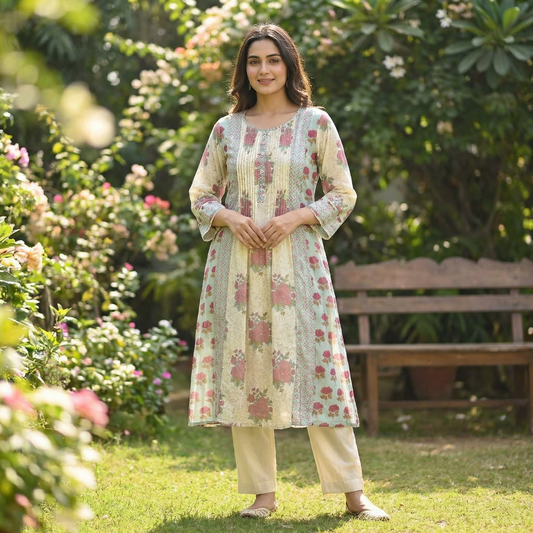 19345 mulchanderi kurta pant set