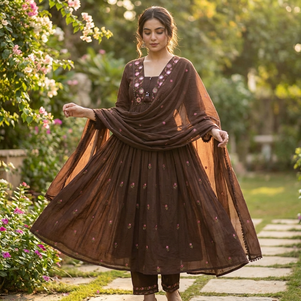 19331 Beautiful embroidered mul cotton anarkali