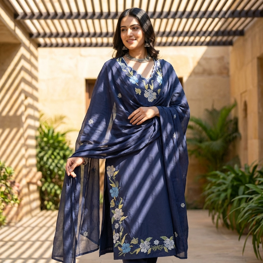 19704 Beautiful embroidered cotton suit