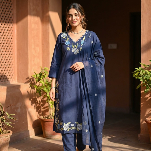 19704 Beautiful embroidered cotton suit