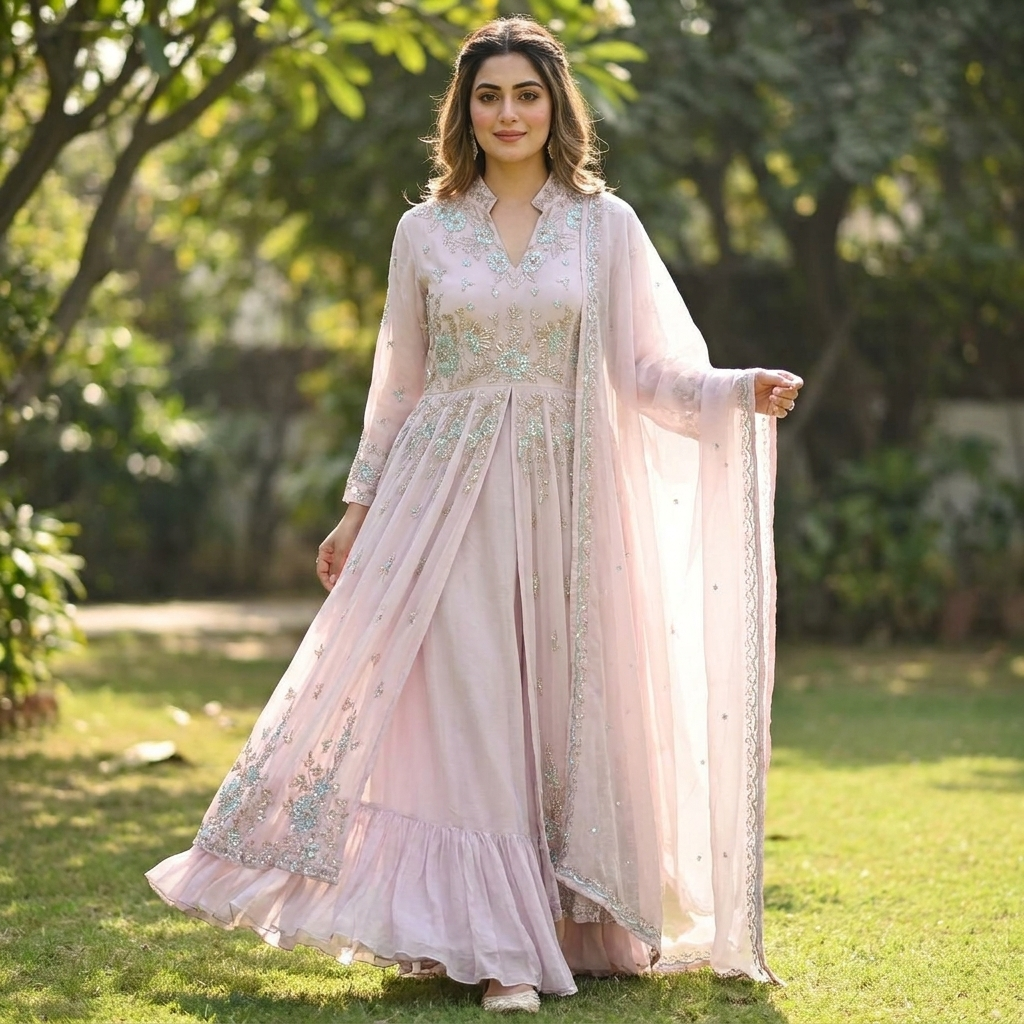 18489 Premium handworked suit with skirt