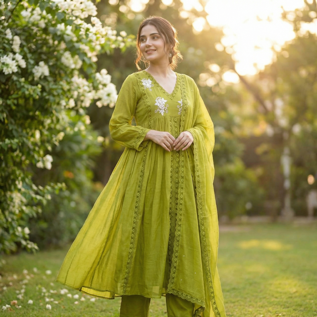 19068 Beautiful hand worked Mul chanderi  suit