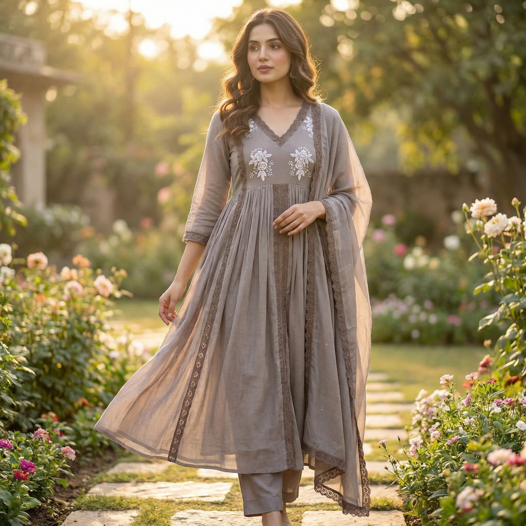 19068 Beautiful hand worked Mul chanderi  suit